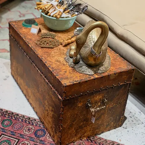 Antique Leather Hobnail Trunk image