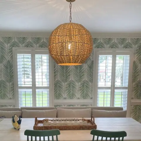 Coastal Woven Rattan & Brass Pendant Light